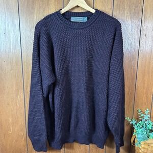 Vintage DAVID TAYLOR Mens Burgundy Textured Knit Crew Neck Sweater XL Made USA